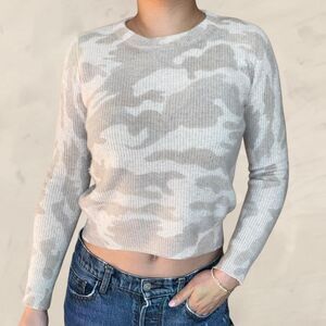 Magaschoni cashmere camo cream sweater cropped size XS